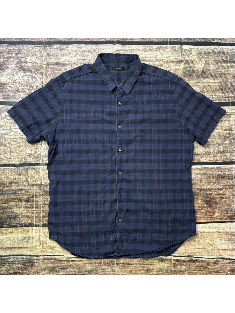 Theory Shirt Mens Large Plaid Check Cotton S Fenton Button